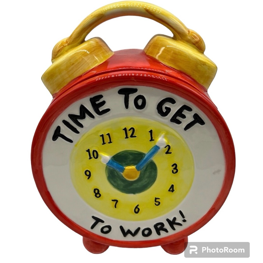 Vintage Cookie Jar Enesco “Time to Get to Work,” great used condition